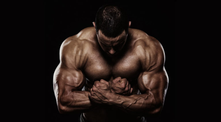 Body builder big lean muscular arms and shoulders