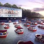 Lakefront boat "drive in" movie theater